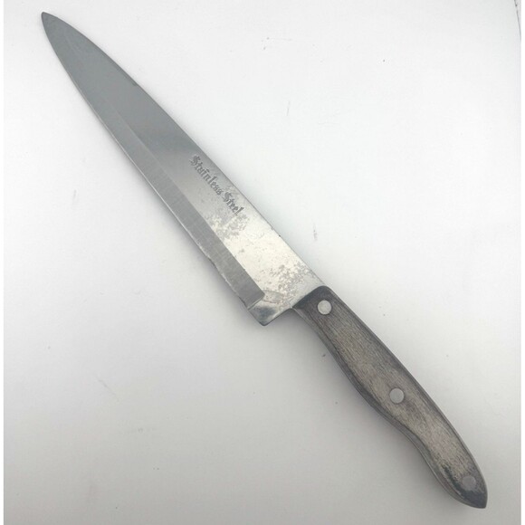 Vintage Interpur Stainless Steel Butcher Carving Knife Wood Handle 9" Japan - Picture 2 of 8